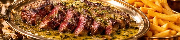 Illustratie van entrecote met kruidenboter op een serveerschaal